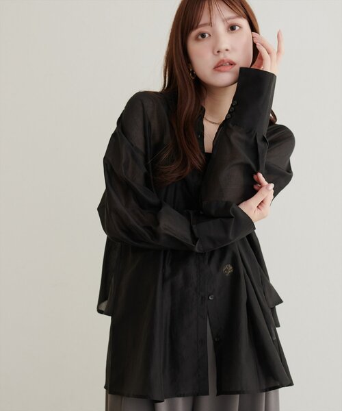 natural couture(ナチュラルクチュール)の「【sherbet line】接触冷感バックフリルシアーシャツ(シャツ/ブラウス・レディース・オフホワイト/ライトベージュ/ピンク/ブラック/ブラウン・FREE)」の11枚目の写真