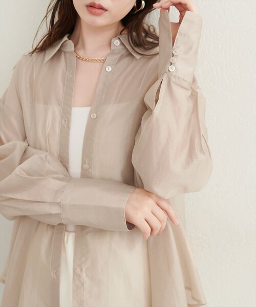 natural couture(ナチュラルクチュール)の「【sherbet line】接触冷感バックフリルシアーシャツ(シャツ/ブラウス・レディース・オフホワイト/ライトベージュ/ピンク/ブラック/ブラウン・FREE)」の14枚目の写真