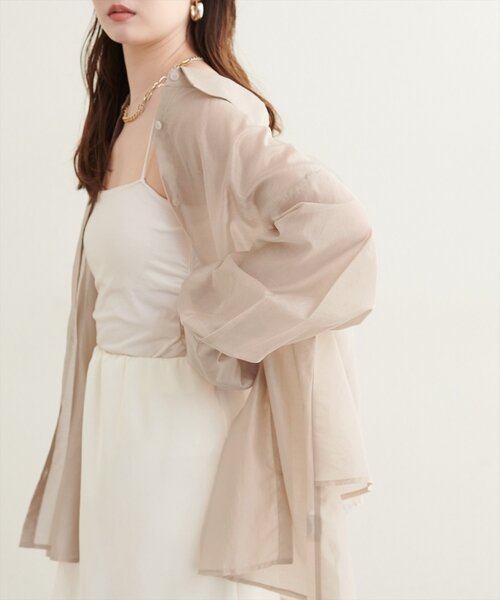 natural couture(ナチュラルクチュール)の「【sherbet line】接触冷感バックフリルシアーシャツ(シャツ/ブラウス・レディース・オフホワイト/ライトベージュ/ピンク/ブラック/ブラウン・FREE)」の15枚目の写真