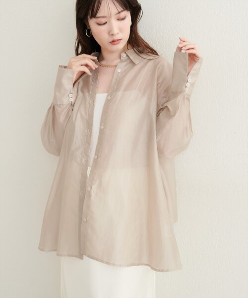 natural couture(ナチュラルクチュール)の「【sherbet line】接触冷感バックフリルシアーシャツ(シャツ/ブラウス・レディース・オフホワイト/ライトベージュ/ピンク/ブラック/ブラウン・FREE)」の17枚目の写真