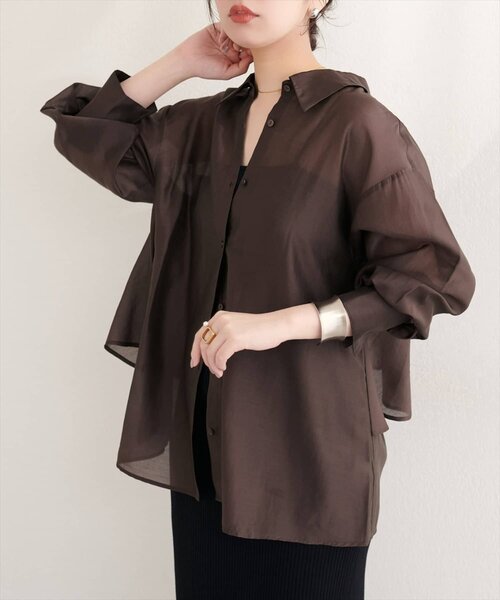 natural couture(ナチュラルクチュール)の「【sherbet line】接触冷感バックフリルシアーシャツ(シャツ/ブラウス・レディース・オフホワイト/ライトベージュ/ピンク/ブラック/ブラウン・FREE)」の21枚目の写真