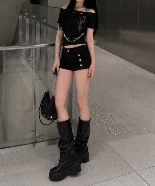 KsG(ケーエスジー)の「チェーンデザインアシメトップス(Tシャツ/カットソー・レディース・ホワイト/ブラック・MEDIUM/SMALL)」の11枚目の写真