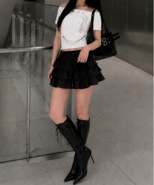 KsG(ケーエスジー)の「チェーンデザインアシメトップス(Tシャツ/カットソー・レディース・ホワイト/ブラック・MEDIUM/SMALL)」の12枚目の写真