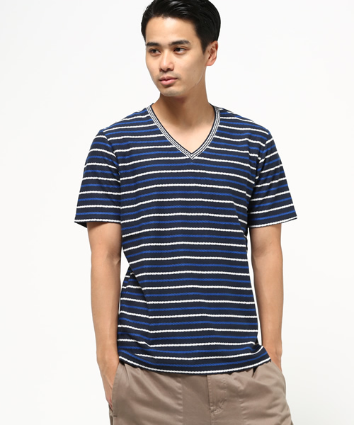 MEN'S BIGI(メンズビギ)の「マルチボーダーTシャツ/JAPAN MADE(日本製) (Tシャツ/カットソー・メンズ・ネイビー/ホワイト・M/L/S)」の2枚目の写真