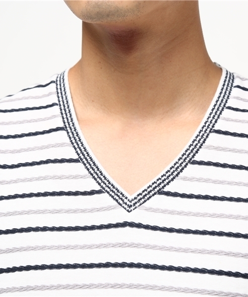 MEN'S BIGI(メンズビギ)の「マルチボーダーTシャツ/JAPAN MADE(日本製) (Tシャツ/カットソー・メンズ・ネイビー/ホワイト・M/L/S)」の5枚目の写真