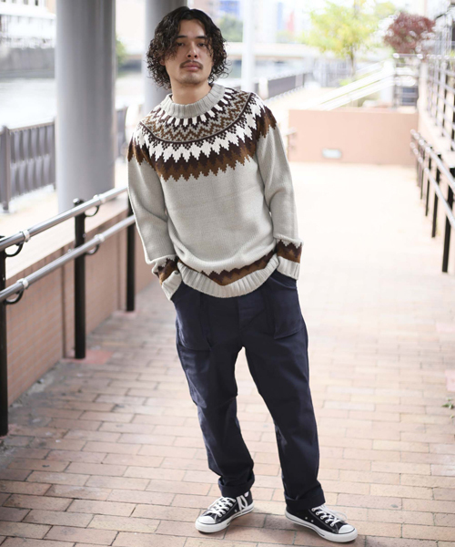 Denime（ドゥニーム）の「球心柄ニット（ニット/セーター・メンズ・グレー/ベージュ・MEDIUM/LARGE）」の5枚目の写真