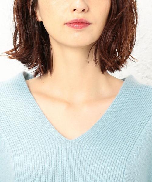 green label relaxing（グリーンレーベルリラクシング）の「KF Vネック キリカエ ニット ◆（ニット/セーター・レディース・ライトブルー/オフホワイト/モカ・FREE）」の15枚目の写真