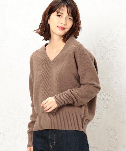 green label relaxing（グリーンレーベルリラクシング）の「KF Vネック キリカエ ニット ◆（ニット/セーター・レディース・ライトブルー/オフホワイト/モカ・FREE）」の11枚目の写真