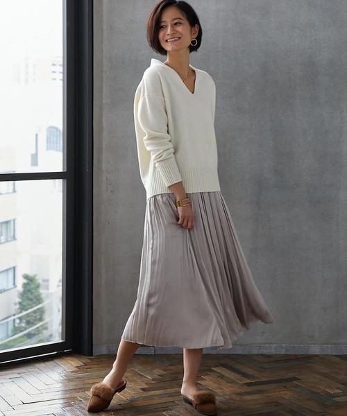 green label relaxing（グリーンレーベルリラクシング）の「KF Vネック キリカエ ニット ◆（ニット/セーター・レディース・ライトブルー/オフホワイト/モカ・FREE）」の16枚目の写真