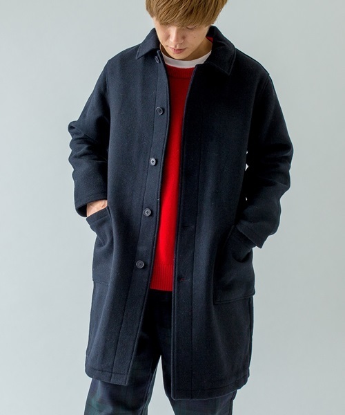SHIPS BLUESTORE（シップスブルーストア）の「SHIPS BLUESTORE: ダブルフェイスダスターコート（ステンカラーコート・メンズ・ネイビー/ダークグレー/キャメル・LARGE/MEDIUM/SMALL/X-LARGE）」の3枚目の写真
