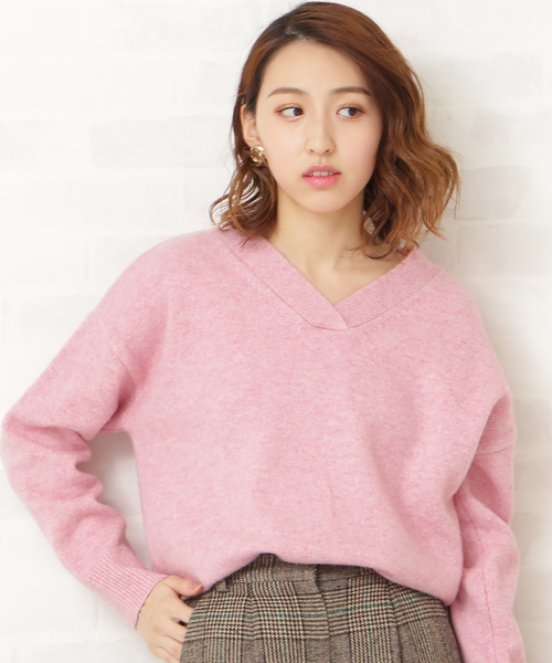 N.(N. Natural Beauty Basic)(エヌエヌナチュラルビューティーベーシック)の「◆ラムウールVネックニット(ニット/セーター・レディース・ホワイト/ネイビー/グレー/グリーン/ピンク・MEDIUM)」の5枚目の写真