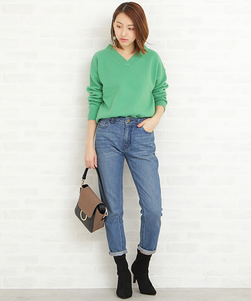 N.(N. Natural Beauty Basic)(エヌエヌナチュラルビューティーベーシック)の「◆ラムウールVネックニット(ニット/セーター・レディース・ホワイト/ネイビー/グレー/グリーン/ピンク・MEDIUM)」の13枚目の写真