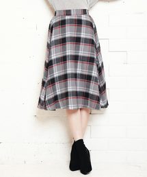 バックウエストゴム★チェック柄ミディアム丈フレアスカート
