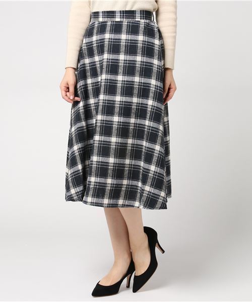 KOBE LETTUCE（コウベレタス）の「バックウエストゴム★チェック柄ミディアム丈フレアスカート（スカート・レディース・ブラック/ネイビー/ブラウン/グレー/グリーン/モカ・FREE）」の6枚目の写真