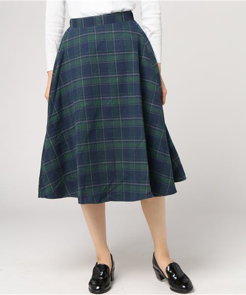 KOBE LETTUCE（コウベレタス）の「バックウエストゴム★チェック柄ミディアム丈フレアスカート（スカート・レディース・ブラック/ネイビー/ブラウン/グレー/グリーン/モカ・FREE）」の5枚目の写真