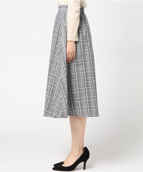 KOBE LETTUCE（コウベレタス）の「バックウエストゴム★チェック柄ミディアム丈フレアスカート（スカート・レディース・ブラック/ネイビー/ブラウン/グレー/グリーン/モカ・FREE）」の9枚目の写真