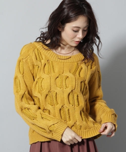 Andemiu（アンデミュウ）の「ザックリケーブルニットプルオーバー776618（ニット/セーター・レディース・ホワイト/イエロー/グレー・FREE）」の3枚目の写真