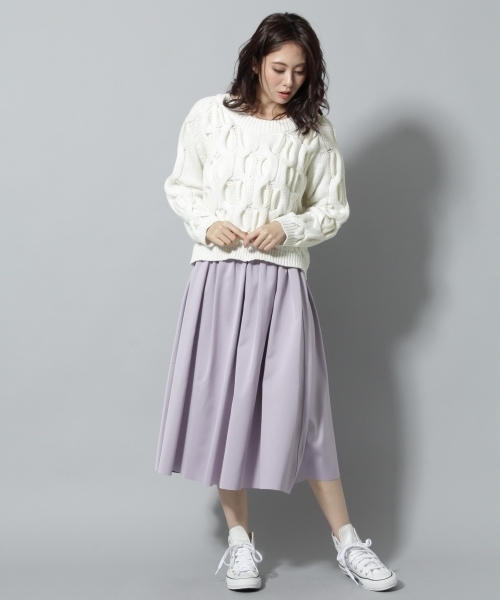 Andemiu（アンデミュウ）の「ザックリケーブルニットプルオーバー776618（ニット/セーター・レディース・ホワイト/イエロー/グレー・FREE）」の13枚目の写真