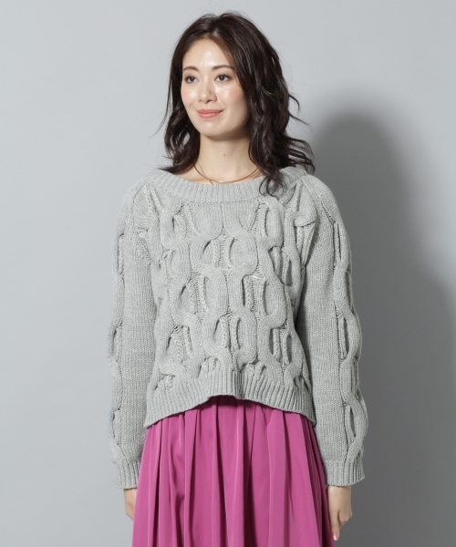 Andemiu（アンデミュウ）の「ザックリケーブルニットプルオーバー776618（ニット/セーター・レディース・ホワイト/イエロー/グレー・FREE）」の11枚目の写真