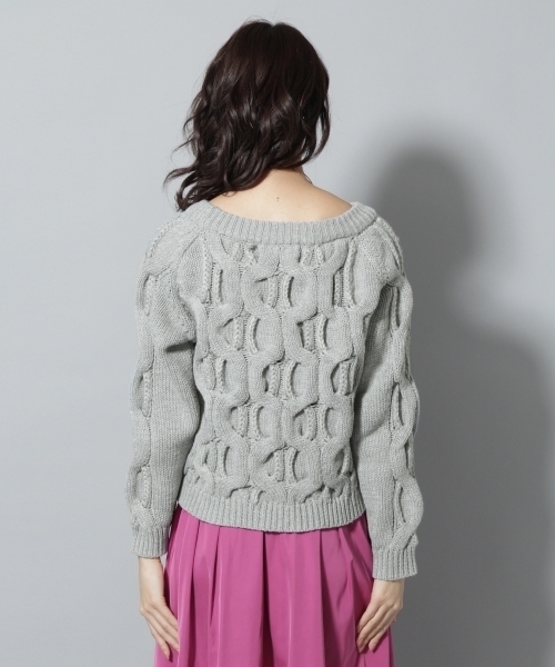 Andemiu（アンデミュウ）の「ザックリケーブルニットプルオーバー776618（ニット/セーター・レディース・ホワイト/イエロー/グレー・FREE）」の6枚目の写真