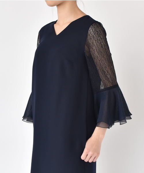 kaene（カエン）の「異素材MIXフレア袖ワンピース（ドレス・レディース・ブラック/ネイビー/グリーン・FREE）」の11枚目の写真