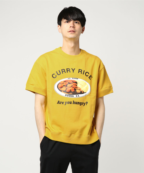 BUCCA 44（ブッカフォーティーフォー）の「【BUCCA 44】カレーライスプリント半袖スウェット（スウェット・メンズ・ホワイト/ブラック/イエロー・LARGE/XXX-LARGE/XX-LARGE/X-LARGE/MEDIUM）」の5枚目の写真
