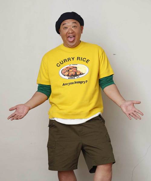 BUCCA 44（ブッカフォーティーフォー）の「【BUCCA 44】カレーライスプリント半袖スウェット（スウェット・メンズ・ホワイト/ブラック/イエロー・LARGE/XXX-LARGE/XX-LARGE/X-LARGE/MEDIUM）」の6枚目の写真