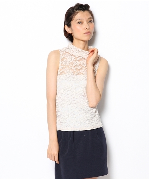 WEGO（ウィゴー）の「WEGO/総レーススタンドカラーTee（N）（Tシャツ/カットソー・レディース・ホワイト/ブラック/ナチュラル・FREE）」の13枚目の写真