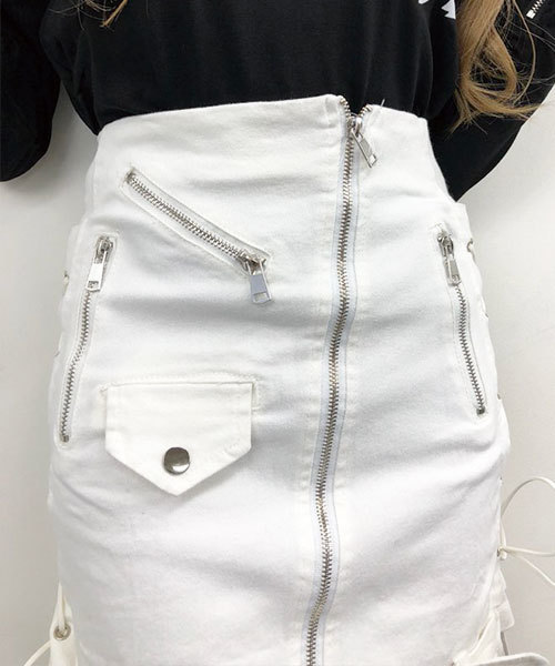 SPIGA（スピーガ）の「ｻｲﾄﾞﾚｰｽｱｯﾌﾟﾃﾞｻﾞｲﾝﾐﾆSK（スカート・レディース・ホワイト/ブラック・SMALL/MEDIUM）」の7枚目の写真