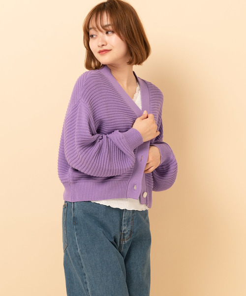 RETROGIRL(レトロガール)の「ボリューム袖ニットカーディガン(カーディガン)」|ライトパープル