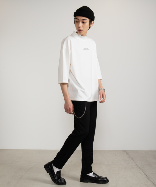 WEGO（ウィゴー）の「WEGO/ポンチモックネック5分袖Tシャツ（Tシャツ/カットソー・メンズ・ブラック/ホワイト・MEDIUM/LARGE）」の9枚目の写真