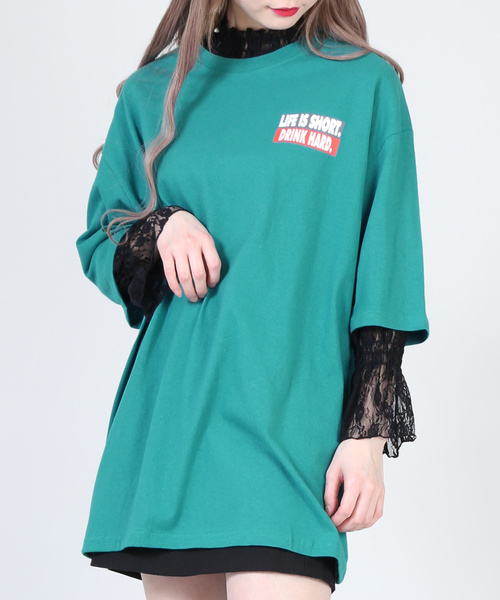 DING（ディング）の「DING/LIFE IS SHORT Tシャツ（Tシャツ/カットソー・レディース・オレンジ/グリーン/ホワイト・FREE）」の3枚目の写真