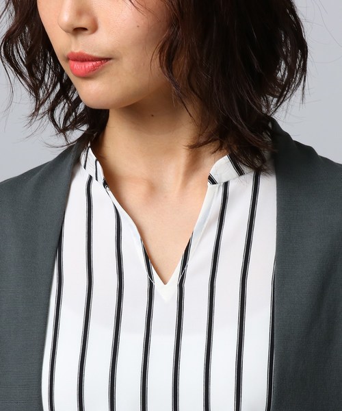 L オープンフロントカーディガン ストライプシャツ アンサンブル Untitled アンタイトル のファッション セール