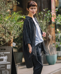 Munich | リネンレーヨンストライプビッグシルエットロングシャツ(シャツ/ブラウス)