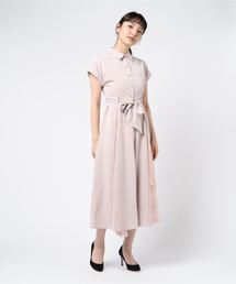 レース切り替えロングシャツワンピース