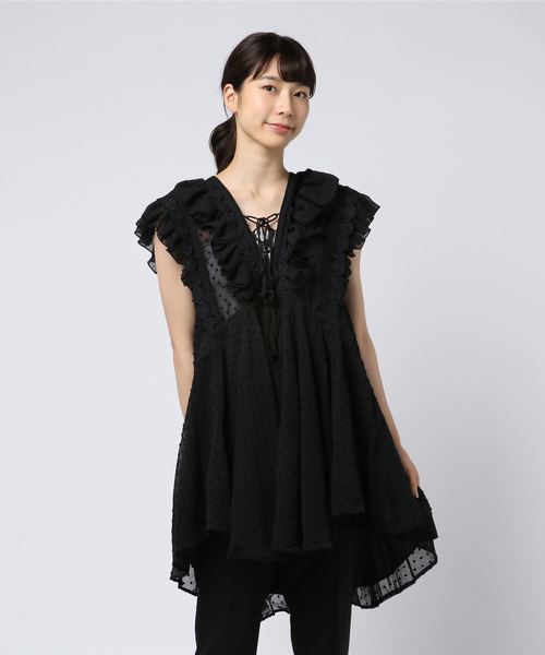 axes femme（アクシーズファム）の「ドットレースフリルチュニック