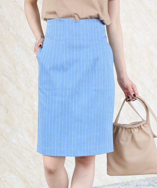 Bou Jeloud（ブージュルード）の「ストライプデニムタイトスカート（スカート・レディース・ブルー/サックスブルー・38）」の2枚目の写真