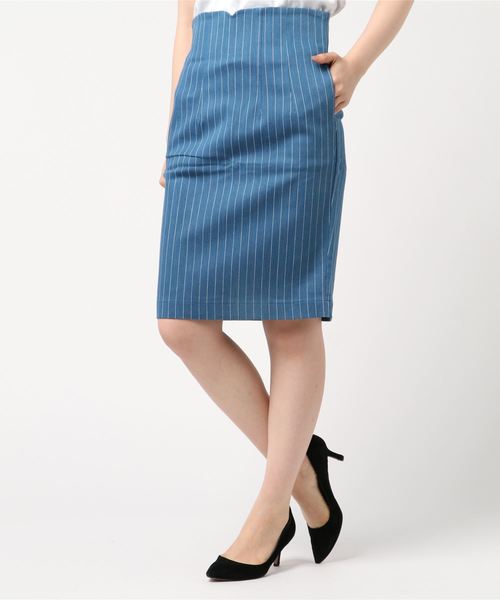 Bou Jeloud（ブージュルード）の「ストライプデニムタイトスカート（スカート・レディース・ブルー/サックスブルー・38）」の5枚目の写真