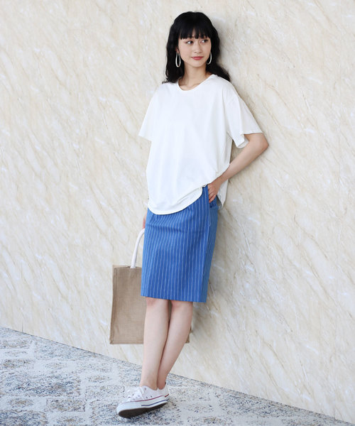 Bou Jeloud（ブージュルード）の「ストライプデニムタイトスカート（スカート・レディース・ブルー/サックスブルー・38）」の7枚目の写真