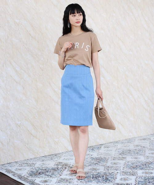 Bou Jeloud（ブージュルード）の「ストライプデニムタイトスカート（スカート・レディース・ブルー/サックスブルー・38）」の14枚目の写真