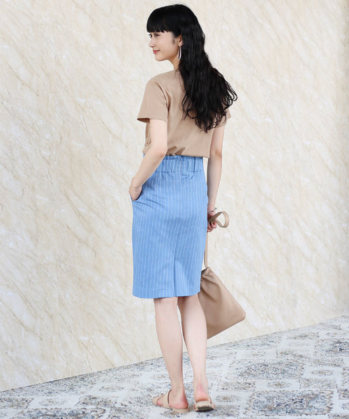 Bou Jeloud（ブージュルード）の「ストライプデニムタイトスカート（スカート・レディース・ブルー/サックスブルー・38）」の17枚目の写真