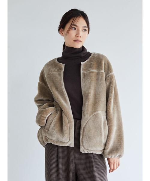 AMERICAN HOLIC（アメリカンホリック）の「ノーカラーボアショートコート ＊（ブルゾン・レディース・アイボリー/チェック/ブラック/モカ・M/L）」の20枚目の写真