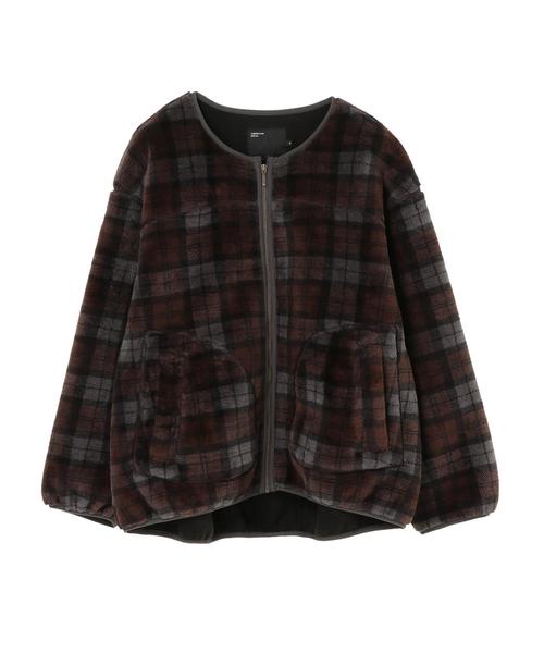 AMERICAN HOLIC（アメリカンホリック）の「ノーカラーボアショートコート ＊（ブルゾン・レディース・アイボリー/チェック/ブラック/モカ・M/L）」の18枚目の写真