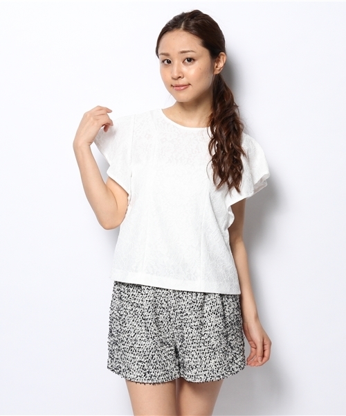 SOFFITTO（ソフィット）の「Soffitto /  レースボンディング天竺　ブラウス（シャツ/ブラウス・レディース・ホワイト/ブラック・FREE）」の2枚目の写真