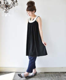 [日本製]ベーシックギャザーフレアコットンキャミワンピース