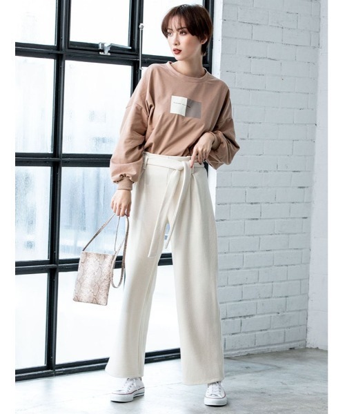 fifth(フィフス)の「ウエストリボンリブロングカラーワイドパンツ(その他パンツ・レディース・ブラウン/ブルー/オフホワイト・MEDIUM)」の2枚目の写真