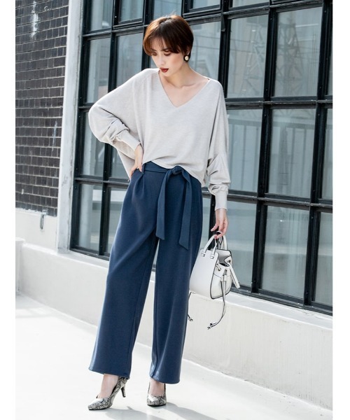 fifth(フィフス)の「ウエストリボンリブロングカラーワイドパンツ(その他パンツ・レディース・ブラウン/ブルー/オフホワイト・MEDIUM)」の3枚目の写真