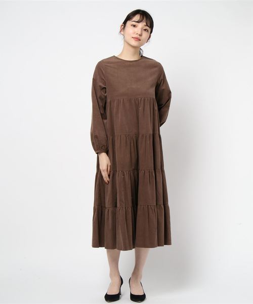 archives（アルシーヴ）の「細コールティアードフレアドレス（ドレス・レディース・グレー/ブラウン/ベージュ・MEDIUM）」の2枚目の写真