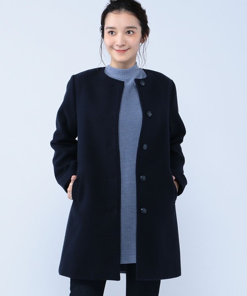 Petit Honfleur(プチオンフルール)の「フェイクウールコート(ダウンジャケット/コート)」|ネイビー