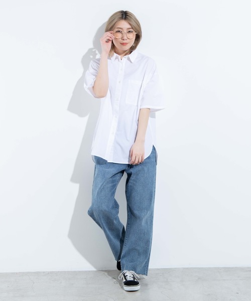 WEGO(ウィゴー)の「WEGO/ハーフスリーブルーズシャツ(シャツ/ブラウス・レディース・ホワイト/ベージュ系その他2/ブルー系その他2・FREE)」の7枚目の写真